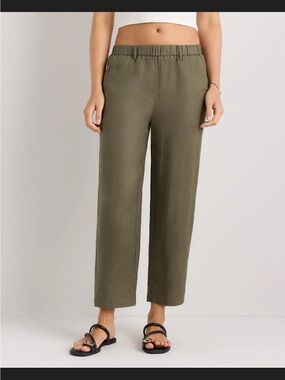 Quince Olive Straight-Leg Elastic-Waist Pants